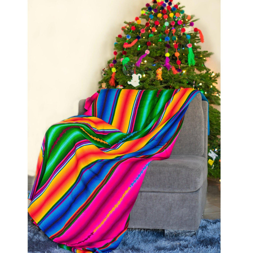 Hacienda Sarape Striped Colorful Blanket - Guatemala