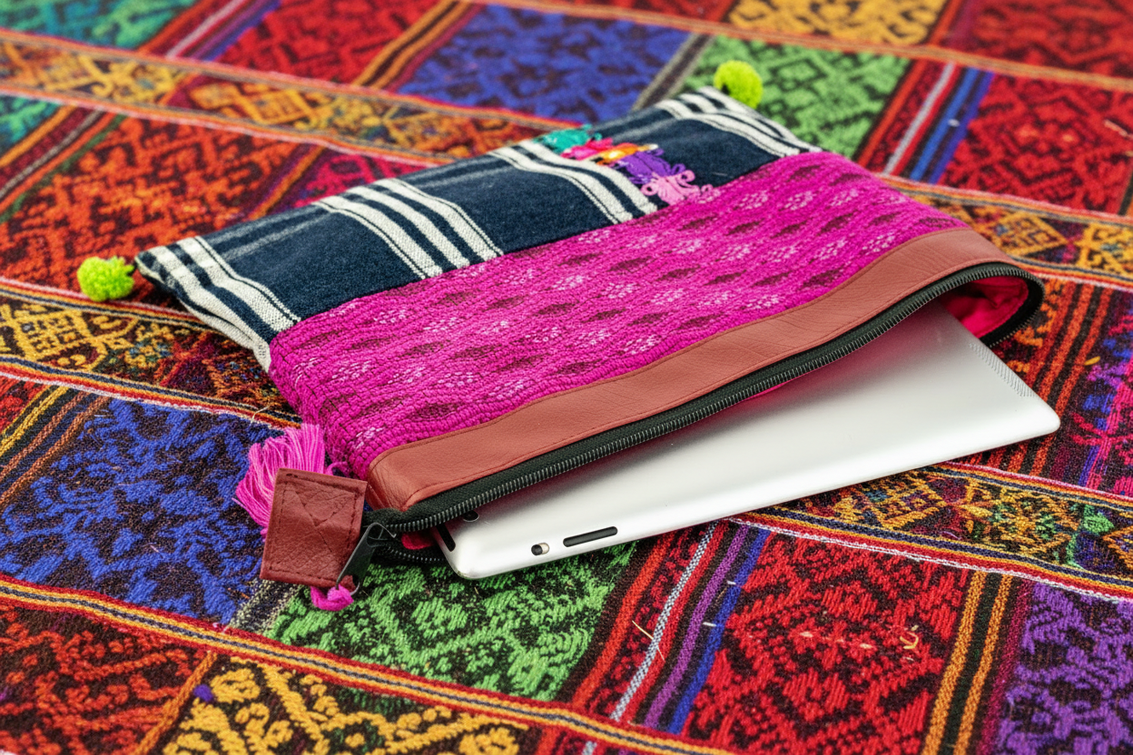 Vegan Leather Up-cycled Embroidered Textile Huipil iPad Case - Guatemala