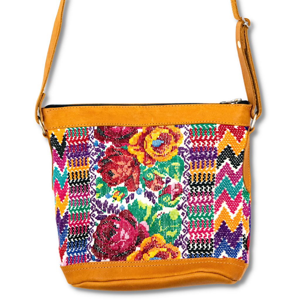 Huipil Upcycled Leather Crossbody Adjustable Strap Bag - Guatemala