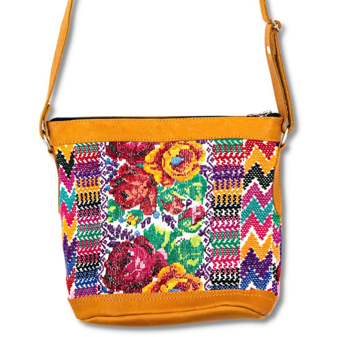 Huipil Upcycled Leather Crossbody Adjustable Strap Bag - Guatemala