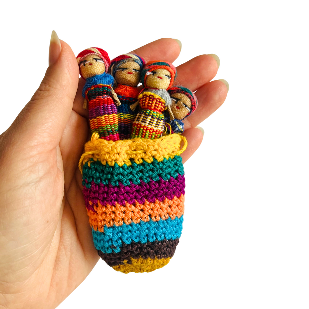 Worry Doll Crochet Pouch with Four Dolls - Guatemala