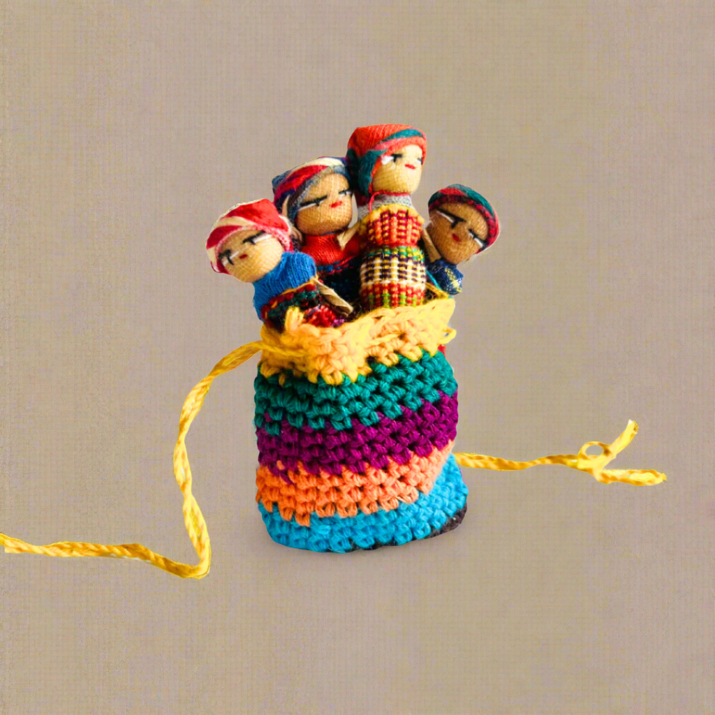Worry Doll Crochet Pouch with Four Dolls - Guatemala