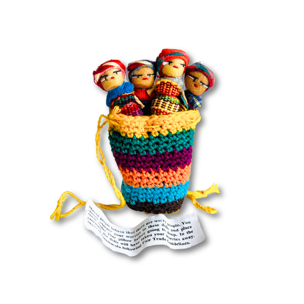 Worry Doll Crochet Pouch with Four Dolls - Guatemala