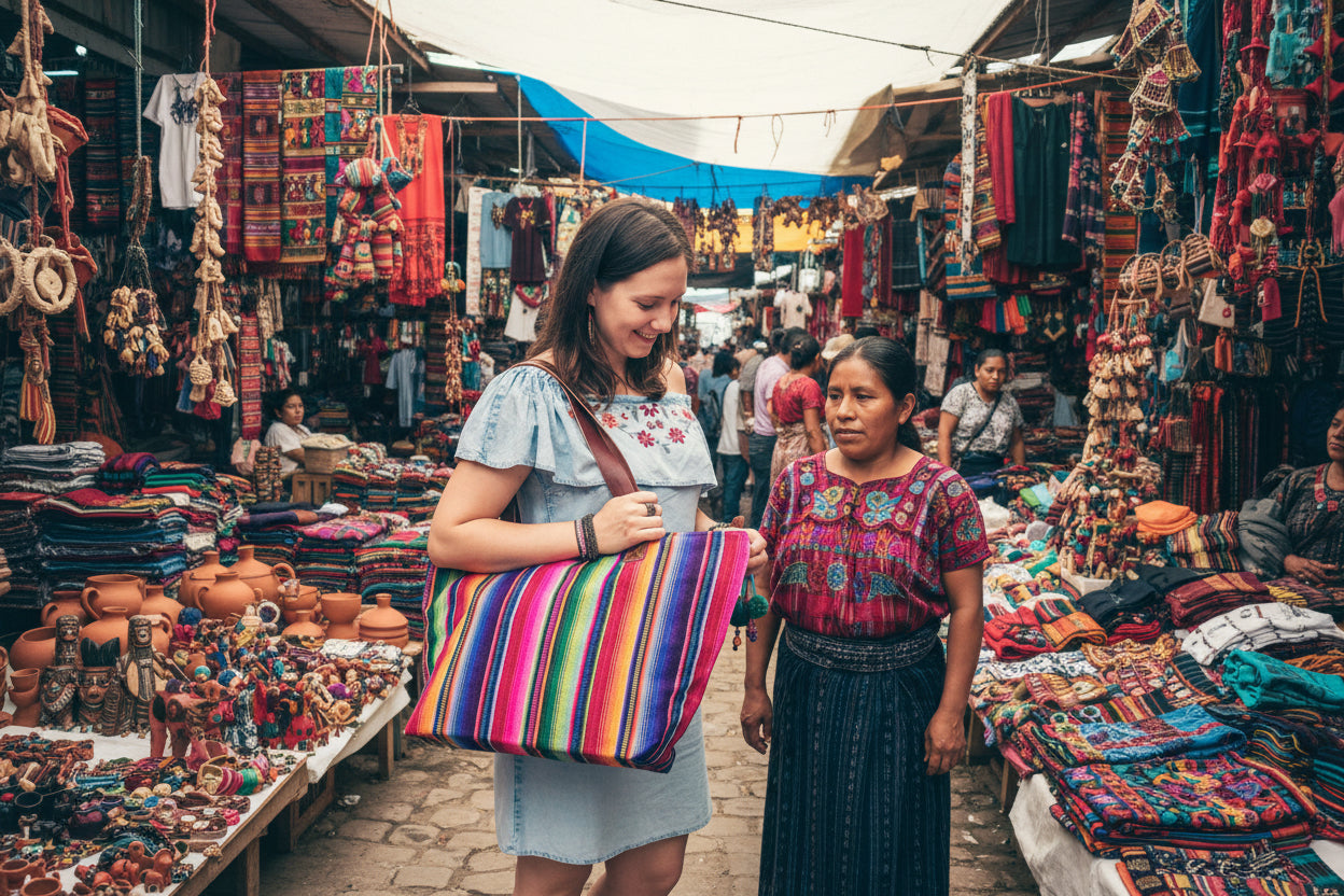 Hacienda Stripe Sustainable Computer Overnight Tote - Guatemala