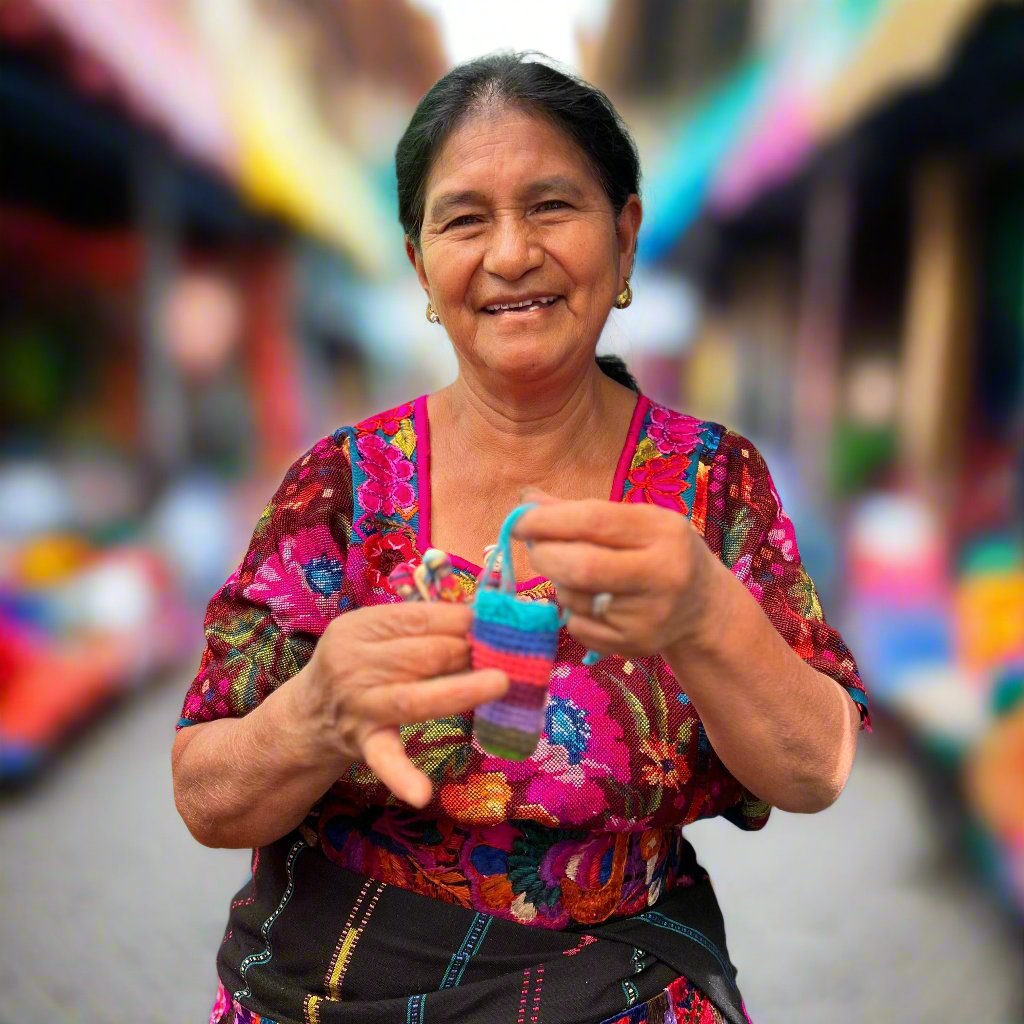 Worry Doll Crochet Pouch with Four Dolls - Guatemala