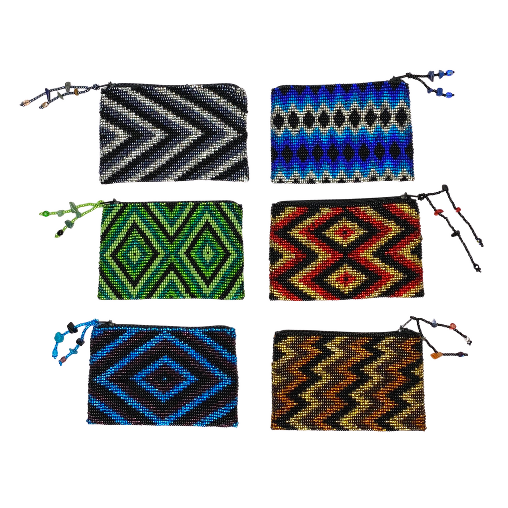 Beaded Seed Bead Geometric Coin Purse  - Guatemala